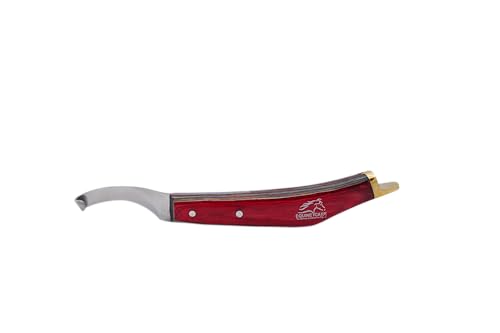 Farrier Hoof Knife, Right-Handed, Brass Cap for Horse Shoeing | Farrier hoof knife with J2 stainless steel blade, notched brass shoe topper and layered handle; right- or left-handed - style: Right Handed