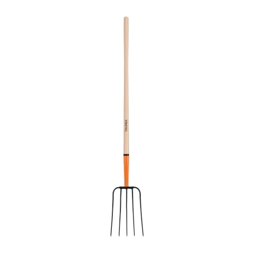 Truper 5-Tine Forged Steel Pitchfork (Model 11006 / BPJ-5) | 48-Inch Premium Wood Handle, Heavy-Duty Straw and Manure Fork for Ranch, Farm, Stables, and Hay Management