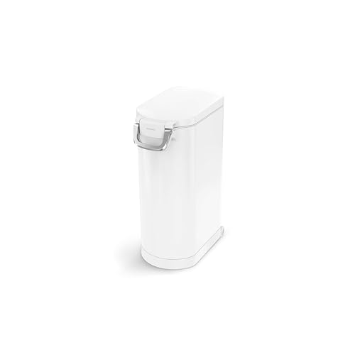 simplehuman X-Large Pet Food Storage Container, Holds 36-44 lb / 16-20 kg of Dry Dog Food, Cat Food, or Bird Seed, Airtight Lock-Tight Lid with Magnetic Scoop, BPA-Free, White Steel - color: White, size: X-Large