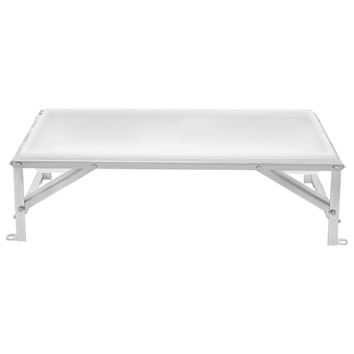 Livestock Feed Trough with Metal Stand 39" Long Large Capacity Livestock Feeder for Lambs Foals Calves Sheep Horses Alpacas and Goats in Farm (Silver+White) - color: Silver+White