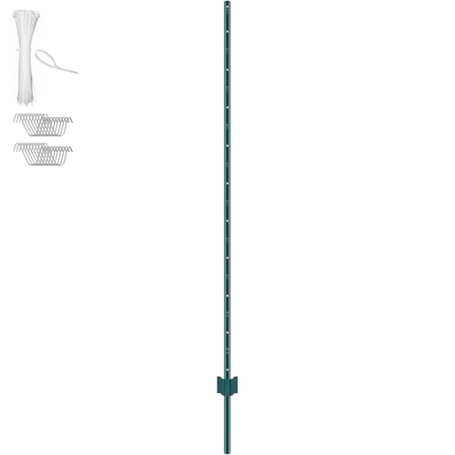 VEVOR 6 Feet U-Channel Metal Fence Post, 6 Pack With 24 Zip Ties & 12 Clips, Sturdy Steel Stakes for Garden Yard, Lawn, Farms and Outdoor Wire Fencing, Green - size: 6 Feet 6 Pack