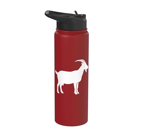 White Goat Silhouette Farm Animal For Kids Playful Barnyard Stainless Steel Insulated Water Bottle - color: Red