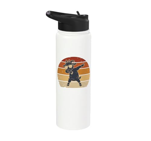 Dabbing Goat Funny Farm Animal Kids Retro Sunset Cool Stainless Steel Insulated Water Bottle - color: White