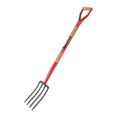 Truper Spading Fork, 4-Tine Steel Head, 30-Inch, Wood D-Handle, Heavy-Duty Garden & Landscaping Digging Fork (Model 30293)