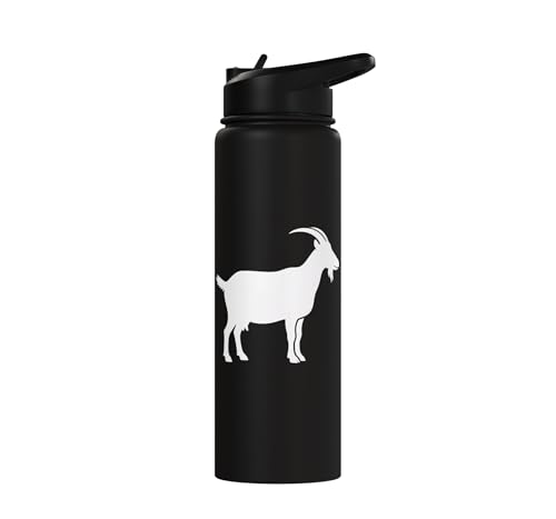 White Goat Silhouette Farm Animal For Kids Playful Barnyard Stainless Steel Insulated Water Bottle - color: Black