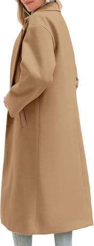 Women's Notch Lapel Single Breasted Pea Coat | Premium Wool Blend, Oversized Long Casual Overcoat with Pockets, Fall and Winter - color: Khaki, size: Small