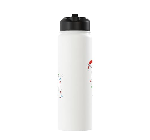 Cute Christmas Goat Kids Santa Hat Holiday Lights Farm Funny Stainless Steel Insulated Water Bottle - color: White