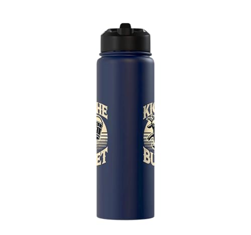 Kick the Bucket Funny Vintage Goat Pun Stainless Steel Insulated Water Bottle - color: Navy Blue