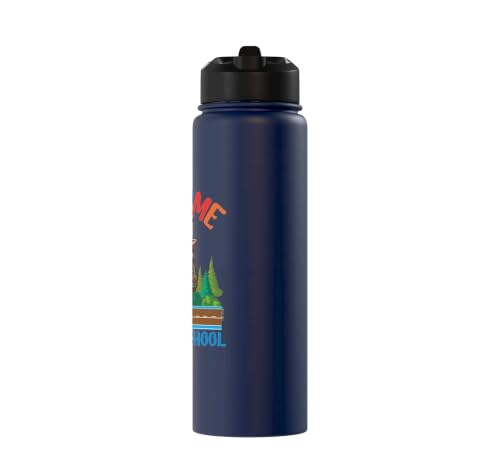 Welcome Back To School Cute Goat Student Boys Girls Kids Stainless Steel Insulated Water Bottle - color: Navy Blue