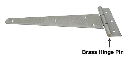 QCAA Extra Heavy Duty Tee Hinge, 12"x5"x3.0mm, Steel, Hot Galvanized, with Solid Brass Pin, 6 Pack - color: Hot Galvanized (12"x5"), size: 6 Pack