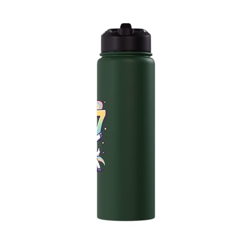 Magical Rainbow Dabbing Goat Funny Six Seven Meme Kids Teens Stainless Steel Insulated Water Bottle - color: Dark Green