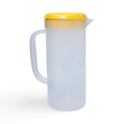1 Quart Plastic Measuring Pitcher with Simple Lid, BPA Free, Shatterproof Beverage Jug for Iced Tea, Lemonade, Juices, Milk – Leak-Proof, Dishwasher Safe, Fridge Friendly | Yellow - color: Yellow, 1qt Pitcher w/ Lid