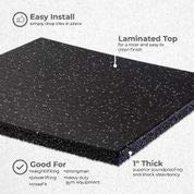 Genaflex Pro Heavy Duty Thick Rubber Gym Floor Tiles High Density Shock Absorbent Laminated Deadlift Mats - 1" Thick X 20" W X 20" L - 2.7 Sq. Ft. (Black, 1 Tile - 2.7 Sq. Ft.) - color: Black