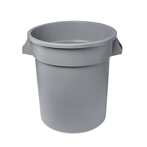 Feed and Seed Storage Container, 10 Gallon Gray Round Commercial Trash Can/Ingredient Bin, Food Storage Plastic Bin, Use in Agricultural, Gardening, or Household - color: Gray, size: 10 Gallon Container Only