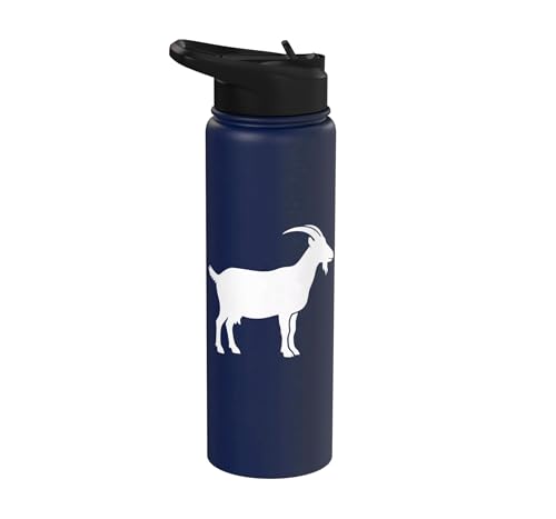 White Goat Silhouette Farm Animal For Kids Playful Barnyard Stainless Steel Insulated Water Bottle - color: Navy Blue