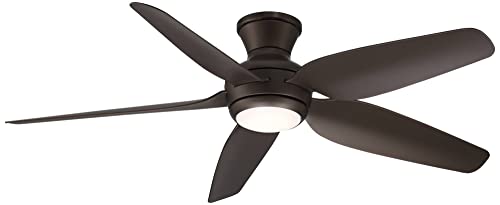 52" Del Diego Bronze Indoor/Outdoor Hugger Ceiling Fan with LED Light | Modern Industrial Style Remote Control Brown Damp Rated for Patio Exterior House Home Porch Gazebo Garage Barn