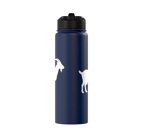 White Goat Silhouette Farm Animal For Kids Playful Barnyard Stainless Steel Insulated Water Bottle - color: Navy Blue