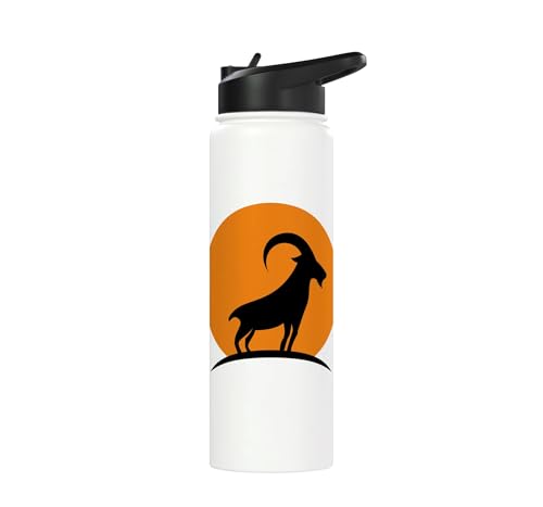 Sunset Wild Goat Capricorn Lover Gift Adult Men Women Kids Stainless Steel Insulated Water Bottle - color: White