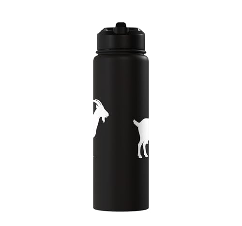 White Goat Silhouette Farm Animal For Kids Playful Barnyard Stainless Steel Insulated Water Bottle - color: Black