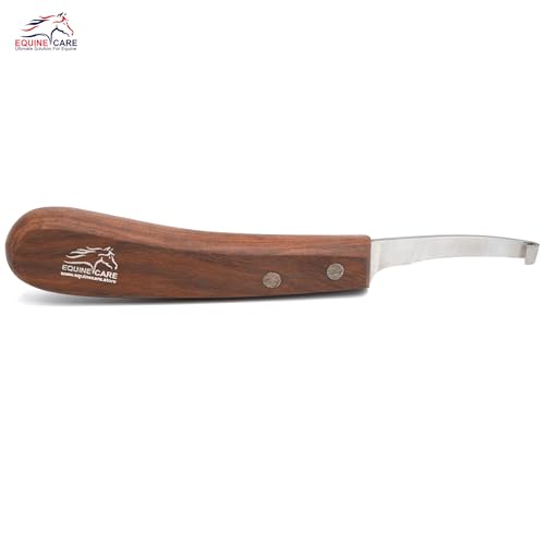 Equine Care Left-Handed Short Blade Hoof Knife for Horse Hoof Trimming | Short Farrier Hoof Knife: J2 stainless steel, compact curled tip and dual-riveted wood handle; right- or left-handed - style: Left Handed