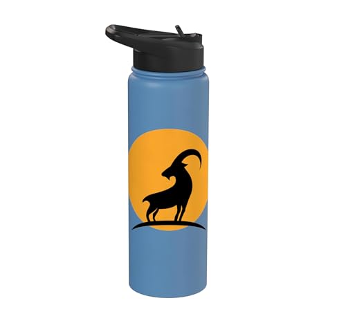 Sunset Wild Goat Capricorn Lover Gift Adult Men Women Kids Stainless Steel Insulated Water Bottle - color: Light Blue