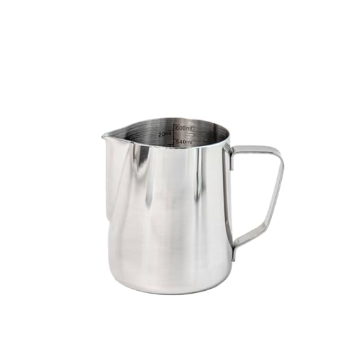 18/8 Stainless Steel Measuring Cup 20oz/600ml, Milk Frothing Pitcher with Measurement Scale for Coffee Barista, Metal Measuring Cup with Handle, Silver