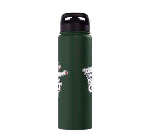 Childrens Today is a Goat Day Design | Kids Goat Stainless Steel Insulated Water Bottle - color: Dark Green