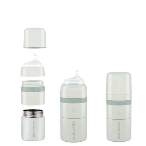 MILK & WATER Stainless Steel All-in-One Baby Bottle with Anti Colic Nipple - color: Green Olive, style: Bottle, 5oz, Medium Flow