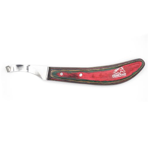Right-Handed Farrier Hoof Knife, Horses Goats Sheep, Red Handle | Farrier hoof knife for horses, goats, sheep and cattle; J2 stainless steel curved blade; red layered handle. - style: Right-Handed