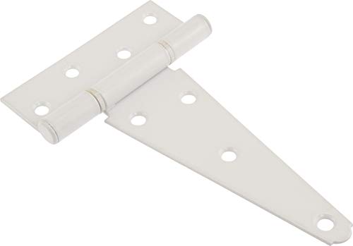 Hardware Essentials T-Hinges, 6in, 2 Pack, White Plated | Rust-resistant steel, broad strap supports heavy doors and gates on 4 x 4 posts, Includes matching screws for install
