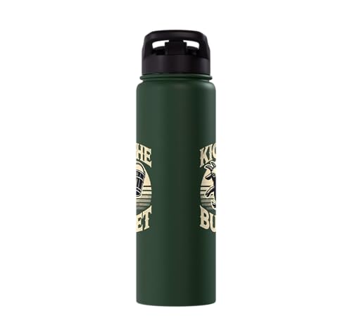 Kick the Bucket Funny Vintage Goat Pun Stainless Steel Insulated Water Bottle - color: Dark Green