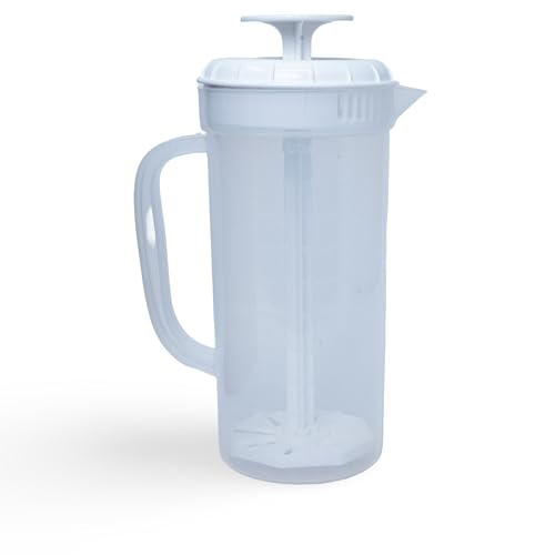 1 Quart Plastic Mixing Pitcher with Mixing Lid, BPA Free, Shatterproof Beverage Jug for Iced Tea, Lemonade, Juices, Milk – Leak-Proof, Easy Stirring, Dishwasher Safe | White - color: White, 1qt Mixing Pitcher
