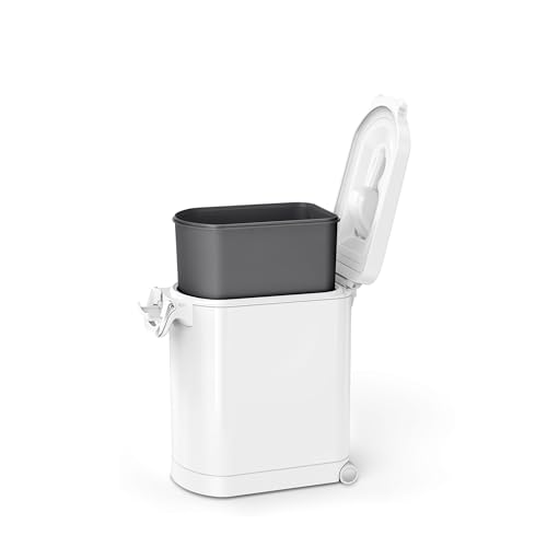 simplehuman Medium Pet Food Storage Container, Holds 25-29 lb / 11-13 kg of Dry Dog Food, Cat Food, or Bird Seed, Airtight Lock-Tight Lid with Magnetic Scoop, BPA-Free, White Steel - color: White, size: Medium