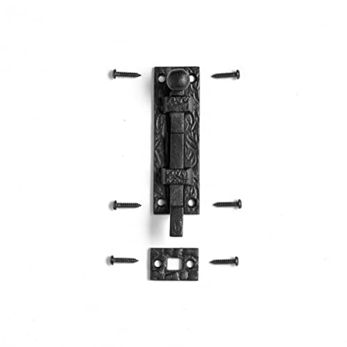 Renovators Supply Manufacturing Door Lock Latch 4 in. Black Wrought Iron Ball Tip Styled Necked Offset Slide Bolt Latch with Mounting Hardware - size: Pack of 1, style: 4 inch - Ball Tip