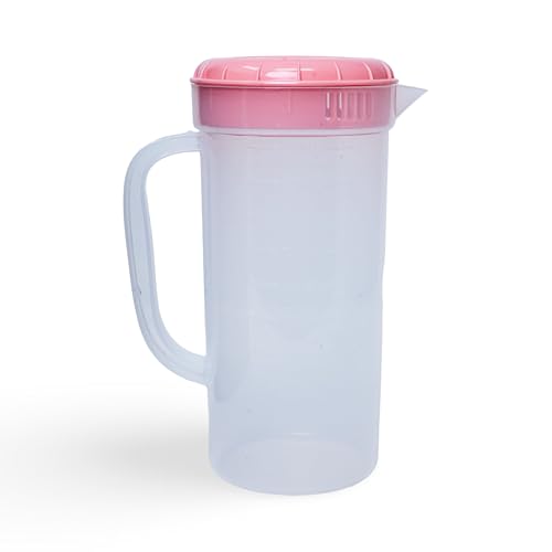 1 Quart Plastic Measuring Pitcher with Simple Lid, BPA Free, Shatterproof Beverage Jug for Iced Tea, Lemonade, Juices, Milk – Leak-Proof, Dishwasher Safe, Fridge Friendly | Pink - color: Pink, 1qt Pitcher w/ Lid