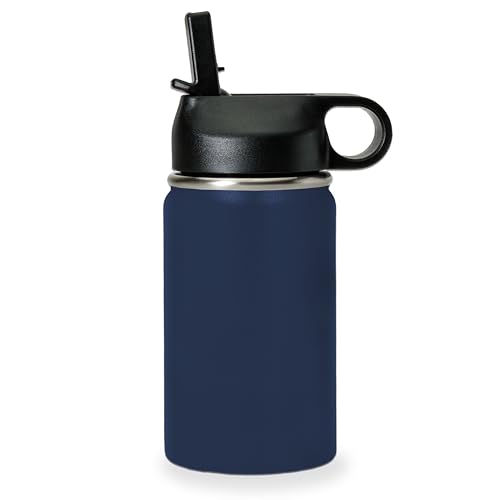 LaserGram Personalized 12oz Water Bottle, Horse (Navy Blue) | Engraved Gift, Vacuum Insulated Stainless Steel, Flip-Top Straw Lid, Laser Engraved With Your Name - color: Navy Blue, size: 12 Ounces
