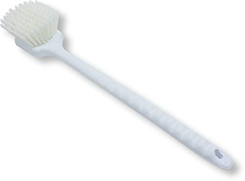 SPARTA 20" Floater Scrub Brush with Long Handle, Oil-Resistant Polyester Bristles, Multiple Trim Angles, Foam-Injected Polymer Block, Commercial Cleaning Tool, White