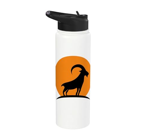 Sunset Wild Goat Capricorn Lover Gift Adult Men Women Kids Stainless Steel Insulated Water Bottle - color: White
