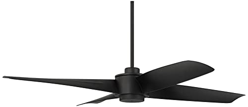 Casa Vieja 56" Grand Milano Black Damp Outdoor Ceiling Fan with Remote | Modern Industrial Style Rated for Patio Exterior House Home Porch Gazebo Garage Barn 6" Downrod - size: Includes 6" Rod