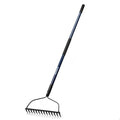WIKER Heavy Duty Steel Garden Rake, 57 Inch Fiberglass Long Handle with 14 Tempered Tines, One-Piece Non-Slip Yard Rake for Soil, Gravel, Leaves, Gardening & Landscaping