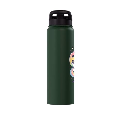 Magical Rainbow Dabbing Goat Funny Six Seven Meme Kids Teens Stainless Steel Insulated Water Bottle - color: Dark Green