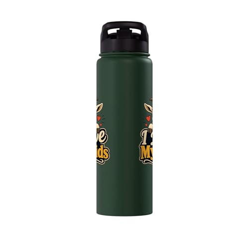 Goat Lover Farm Kids Animal Heart Cute Stainless Steel Insulated Water Bottle - color: Dark Green