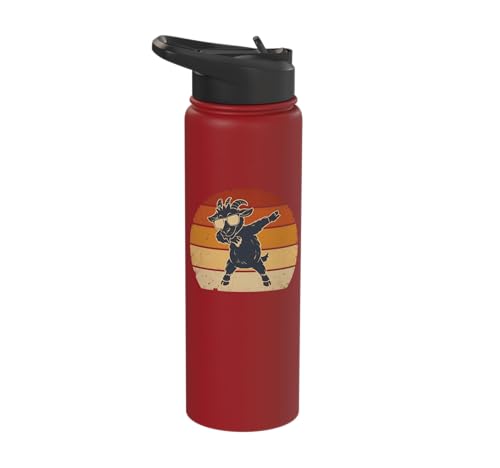 Dabbing Goat Funny Farm Animal Kids Retro Sunset Cool Stainless Steel Insulated Water Bottle - color: Red