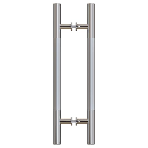 Ranbo 24" Knurled Door Pull Handle, 16"(406mm) CTC, Polished Chrome | Heavy Duty 1.5mm 304 Stainless Steel, Back to Back Pull Handles for Interior/Front /Barn/Commercial/Entrances, Enhanced Grip - size: 24 Inch
