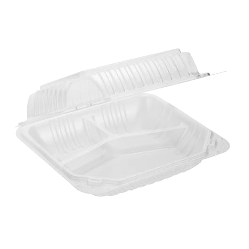 Front Lock MFPP Hinged Food Containers, Disposable Takeout Boxes | 150 Pack, 3 Compartments White, 9" x 9", Durable Microwaveable Food Service - color: White