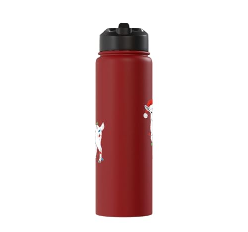 Cute Christmas Goat Kids Santa Hat Holiday Lights Farm Funny Stainless Steel Insulated Water Bottle - color: Red