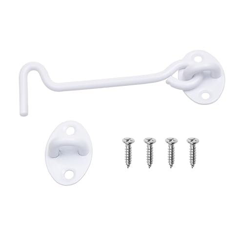 Eco-Fused 5-inch Heavy Duty Hook and Eye Latch - 1x Barn Door Lock (White), 4X Mounting Screws - Powder Coated Stainless Steel Hooks for Door, Windows, Sheds, Fences, Gates, Closets, Cabinets - color: 1 set: 5 inch - White