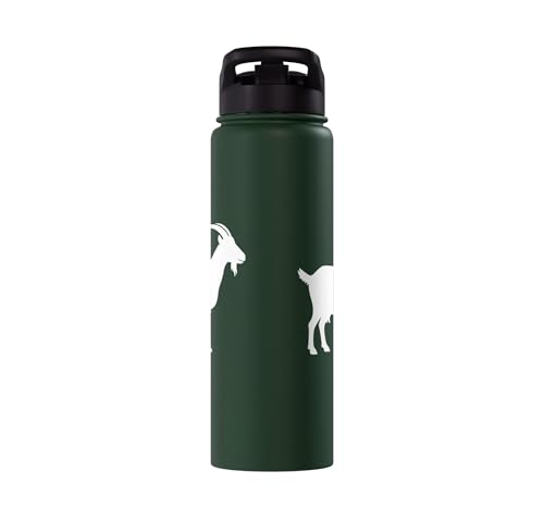 White Goat Silhouette Farm Animal For Kids Playful Barnyard Stainless Steel Insulated Water Bottle - color: Dark Green