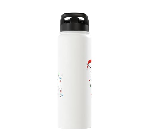 Cute Christmas Goat Kids Santa Hat Holiday Lights Farm Funny Stainless Steel Insulated Water Bottle - color: White