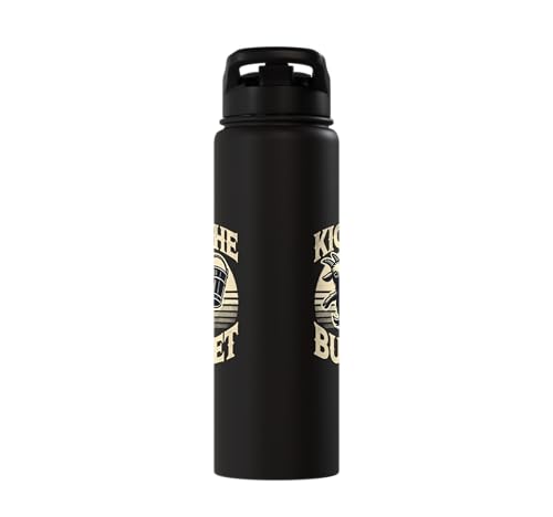 Kick the Bucket Funny Vintage Goat Pun Stainless Steel Insulated Water Bottle - color: Black